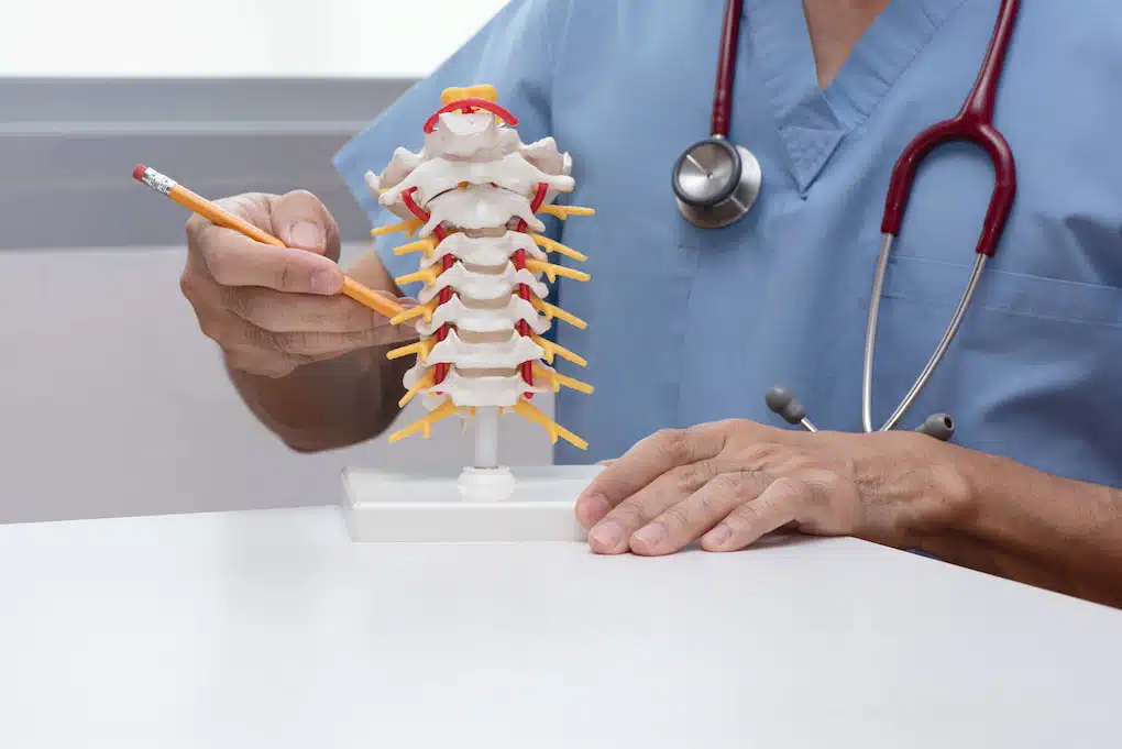 A man doing a demo with a cervical model | Pain Management Injections