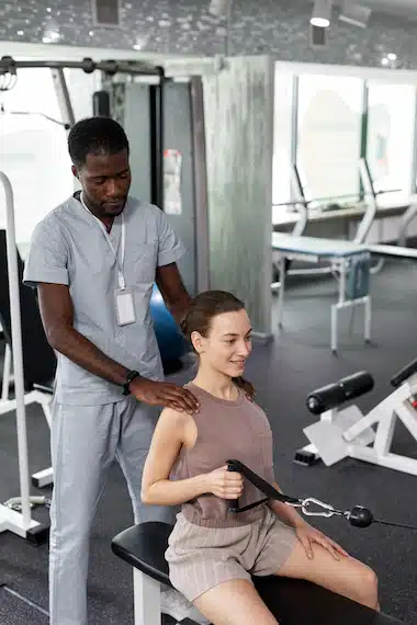 Doctor guided the woman for her sports training