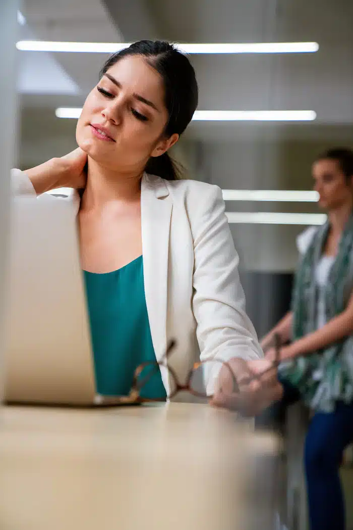 Office woman having neck pain